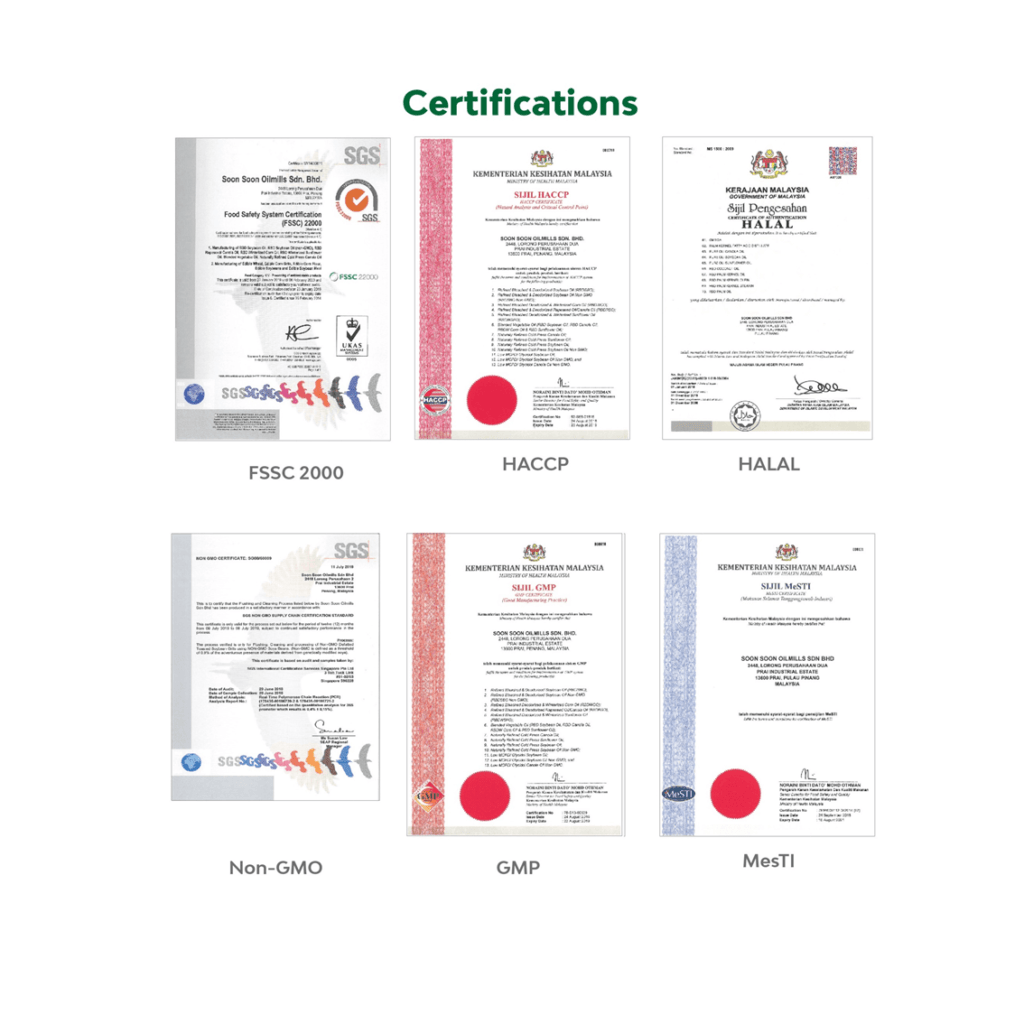 Manufacturing certificates edible oil distributors